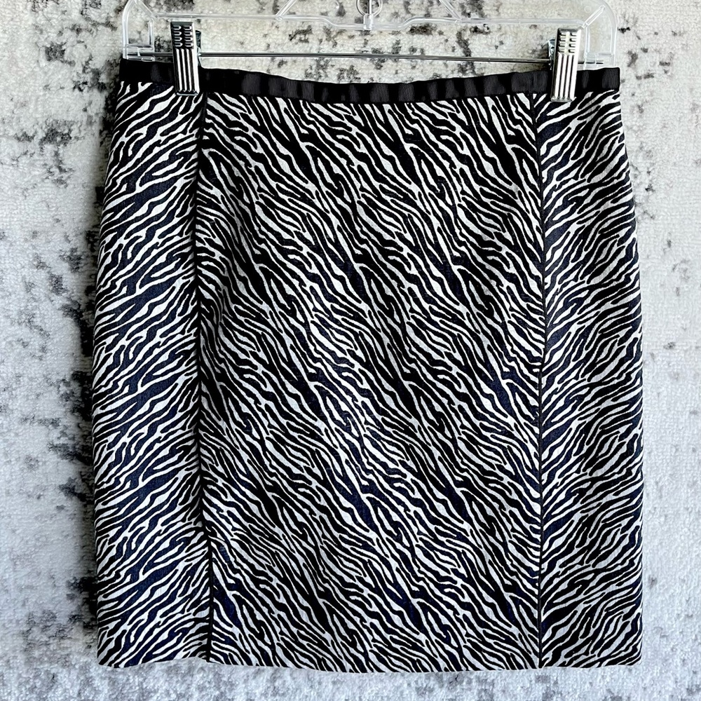 HM Pencil Mini Skirt Black White Zebra Animal Print Woven 6 Lined Non Stretch